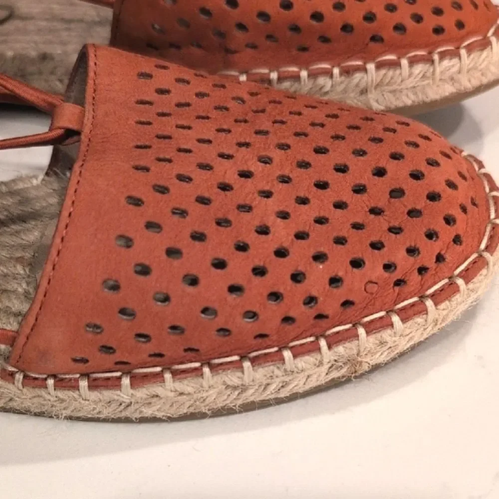 Eileen Fisher Lee 2 Perforated Tumbled Nubuck Leather Espadrille Flats in Chili